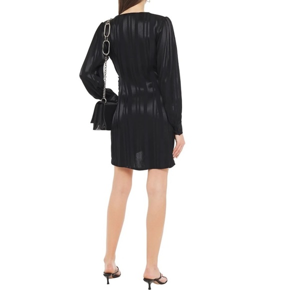 Anine Bing | Penelope Striped Satin Jacquard Mini Wrap Dress Size XS NEW Black - Picture 6 of 14